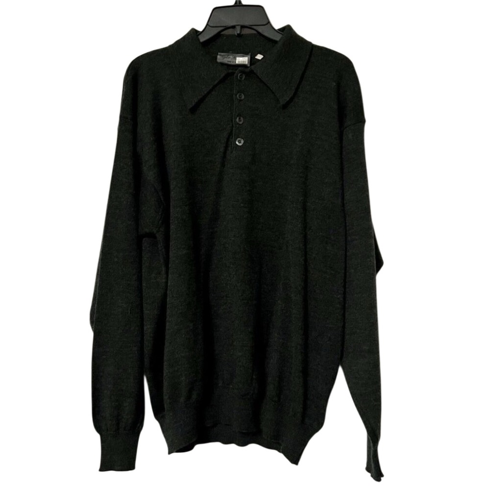 90s ROMEO GIGLI Italy Mens Grey 1/4 Button Collar Wool Knit Sweater Vintage